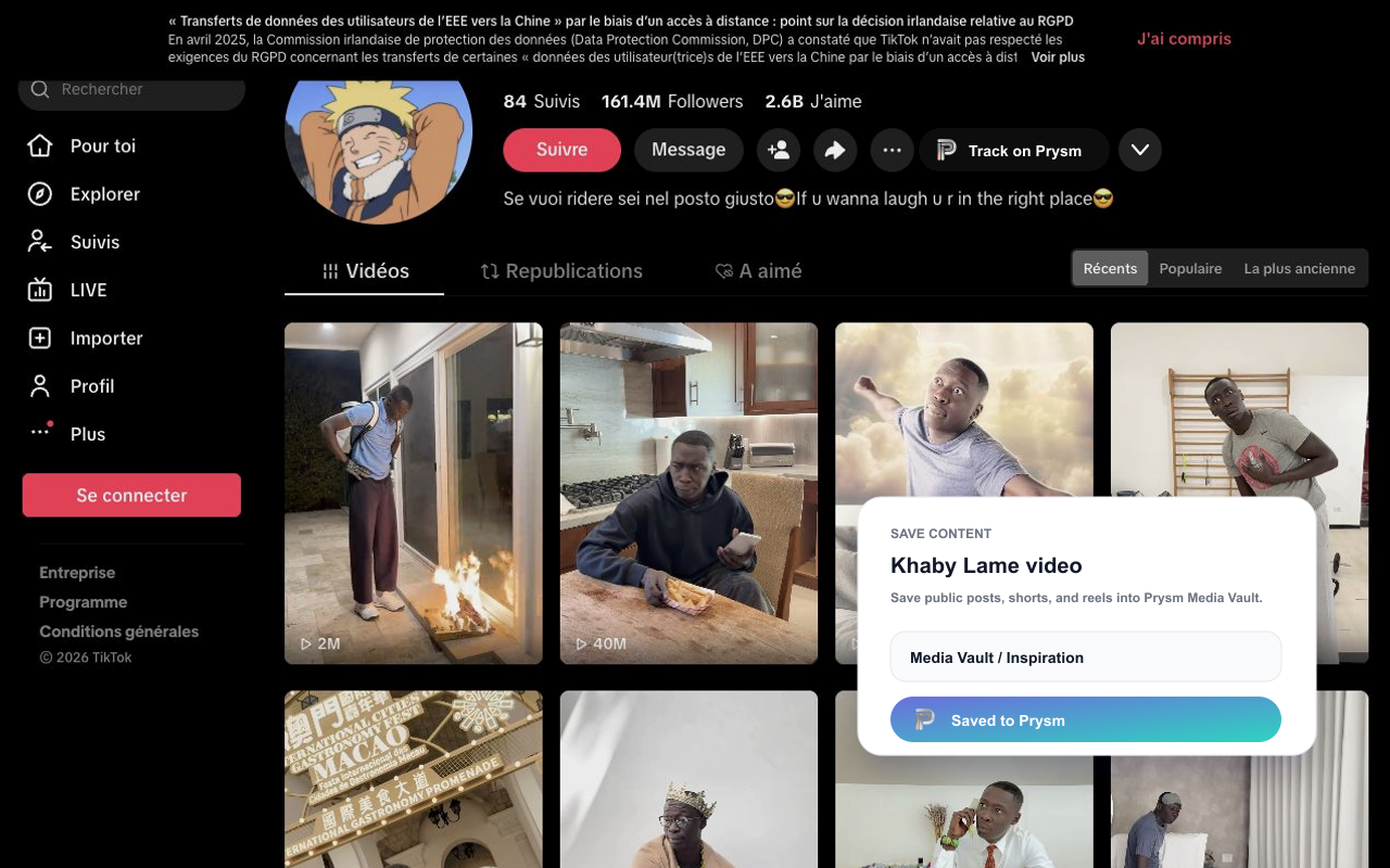 Prysm extension saving Instagram content